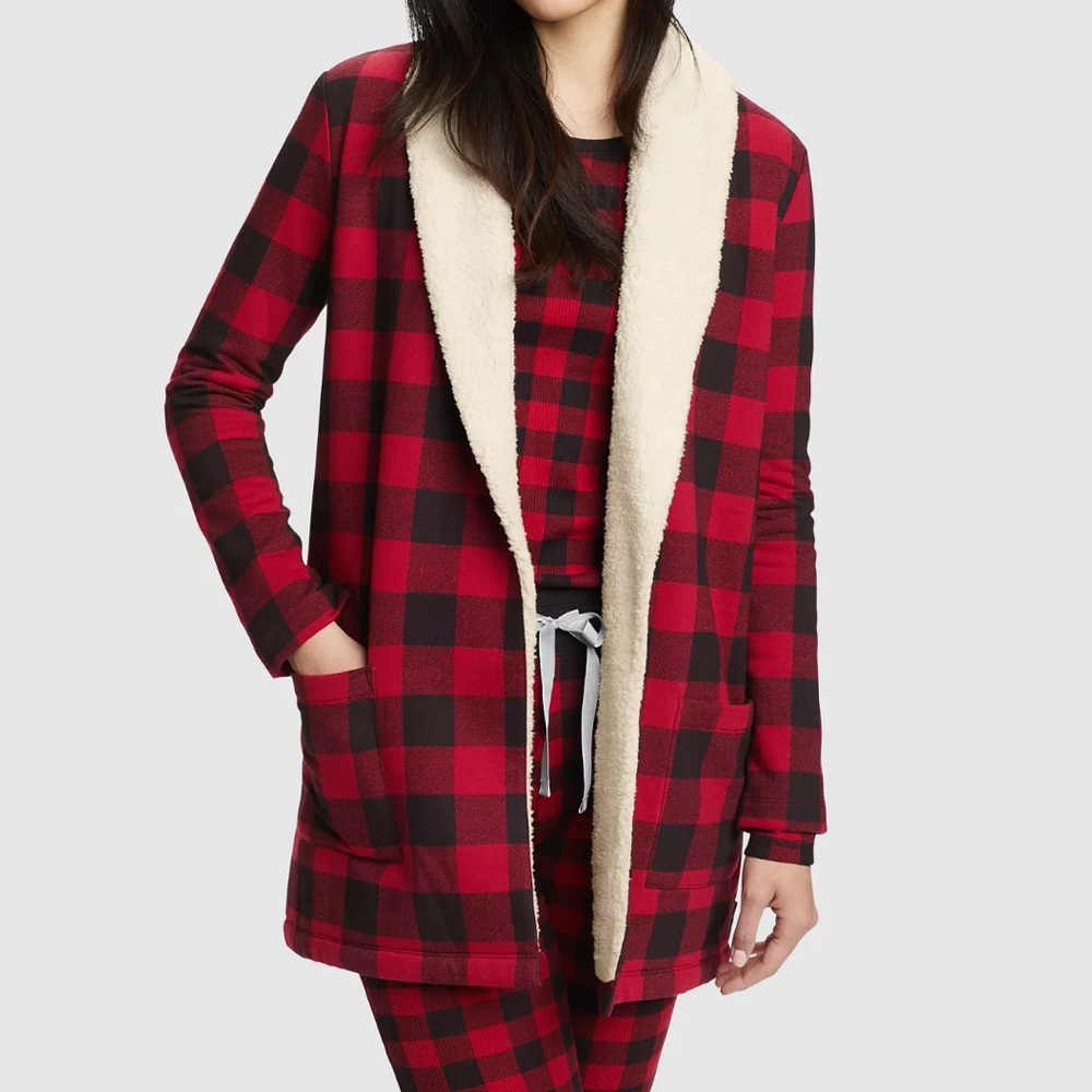 Eddie Bauer Plaid Sherpa Lined Cardigan Size M